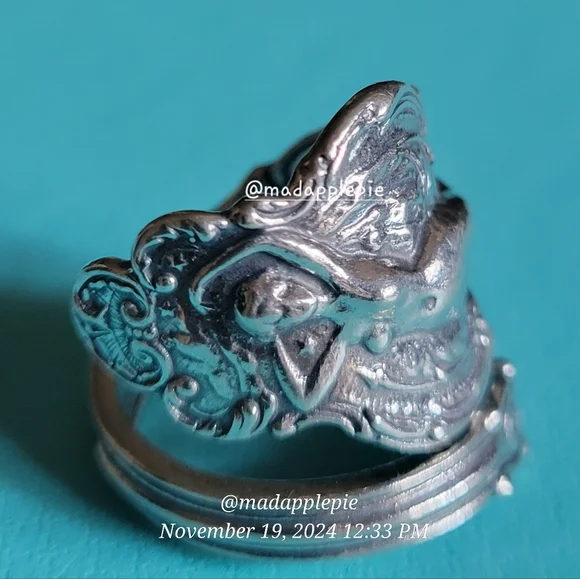 Vintage Sterling Silver Spoon Ring Goddess Woman Nude Muse Nymph Designer #133 - Picture 6 of 13